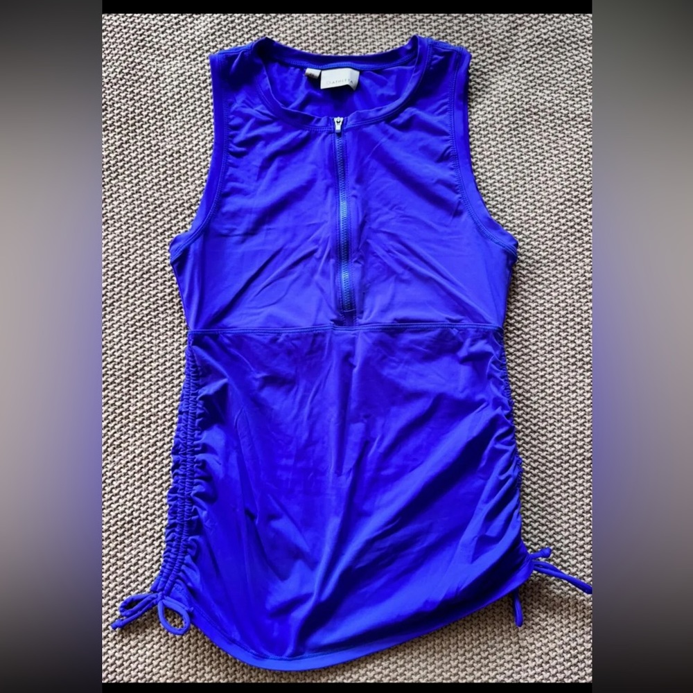 Athleta Top Women's Blue Side‎ Scrunch Front-Zip Sleeveless Stretch Nylon Sz XS